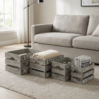 Set 3 Cassette Decorative Portaoggetti in legno
