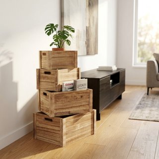 Set 4 Cassette Decorative Portaoggetti in Legno