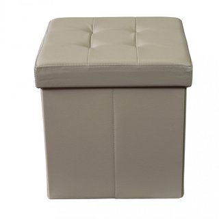 Pouf Contenitore Cubo in Ecopelle Beige 38x38cm