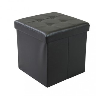 Pouf Contenitore Cubo in Ecopelle Nero 38x38x38cm