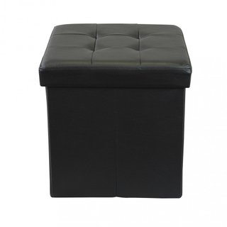 Pouf Contenitore Cubo in Ecopelle Nero 38x38x38cm