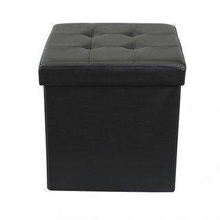 Pouf Contenitore Cubo in Ecopelle Nero 38x38x38cm