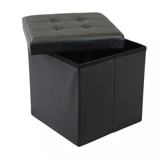Pouf Contenitore Cubo in Ecopelle Nero 38x38x38cm