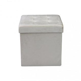 Pouf Contenitore Cubo in Velluto Beige 38x38x38cm