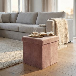 Pouf Contenitore Cubo in Velluto Rosa 38x38x38cm