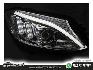 FAROS DELANTEROS DINAMICOS PARA MERCEDES CLASE C W205 CROMADO 2014-2018