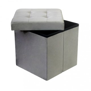 Pouf Contenitore Cubo in Velluto Grigio 38x38x38cm