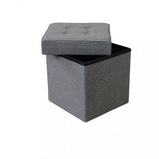Pouf Contenitore Cubo in Tessuto Grigio Scuro