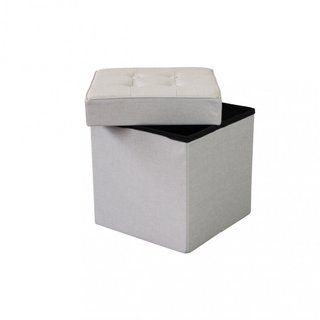 Pouf Contenitore Cubo in Tessuto Tortora 40x38cm