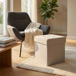 Pouf Contenitore Cubo in Tessuto Tortora 40x38cm