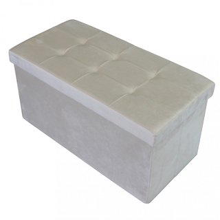 Pouf Contenitore Rettangolare in Velluto Beige