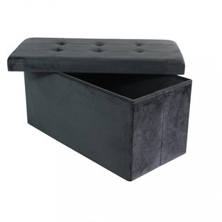 Pouf Contenitore Rettangolare Velluto Nero 76x38cm