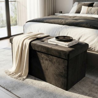Pouf Contenitore Rettangolare Velluto Nero 76x38cm