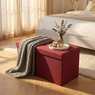 Pouf Contenitore Rettangolare in Tessuto Bordeaux