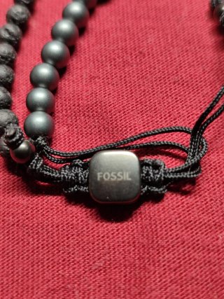 Pulsera Fossil Hombre Piedra Volcánica Negra