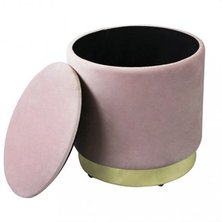Pouf Contenitore Rotondo Velluto Rosa Base Dorata