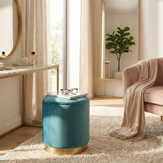 Pouf Contenitore Rotondo Poggiapiedi Velluto Verde