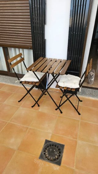 Mesa y 2 Sillas Exterior Madera y Metal