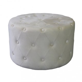 Pouf Rotondo Capitonné in Velluto Beige 68x43x68cm