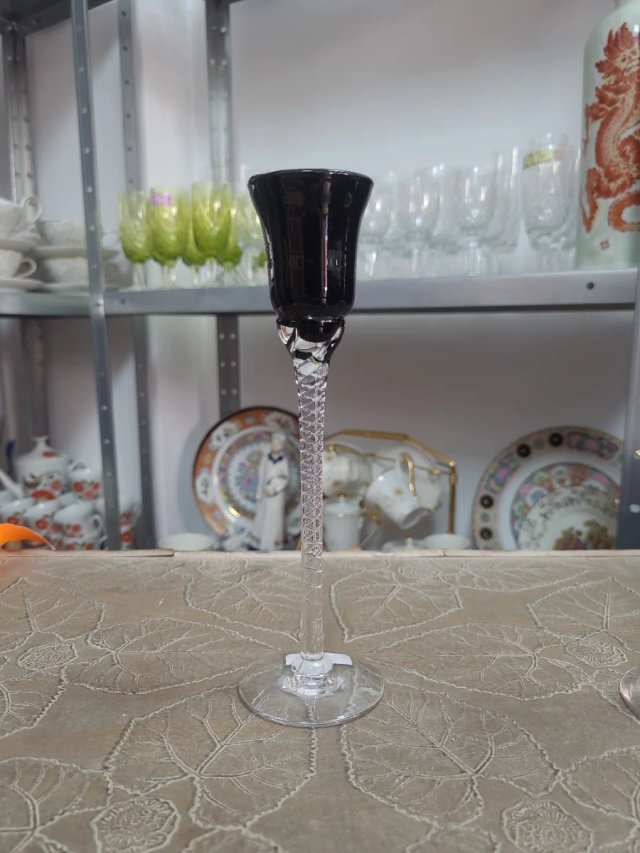 Pareja Candelabros Murano Negro Transparente