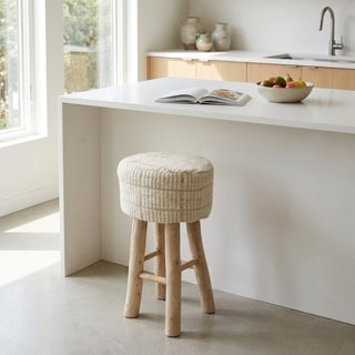 Sgabello Nordico in Legno Seduta in Lana e Cotone