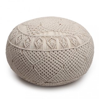Pouf Rotondo in Cotone Macramè Bianco 40x40x40cm