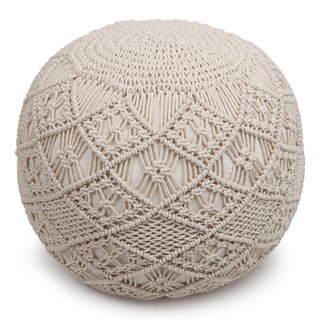Pouf Rotondo in Cotone Macramè Intrecciato 40x38cm