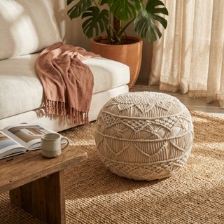 Pouf Poggiapiedi in Cotone Macramè Intrecciato
