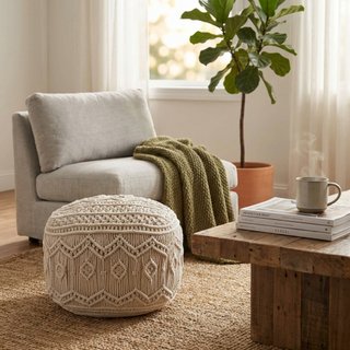 Pouf Quadrato Cotone Intrecciato Macramè 45x45cm