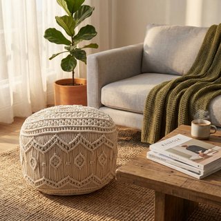Pouf Quadrato Cotone Intrecciato Macramè 45x45cm