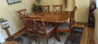 Mesa Comedor Madera + 6 Sillas Tapizadas