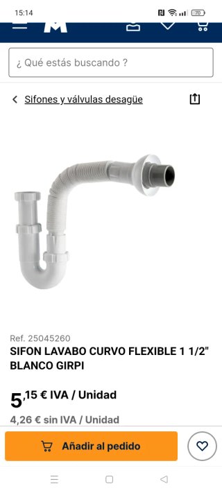 Sifón lavabo curvo flexible blanco