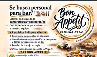 Busco camarer@s para nuestra plantilla o extras