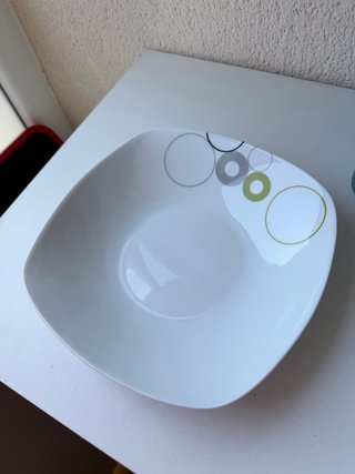 Vajilla porcelana cuadrada diseño círculos