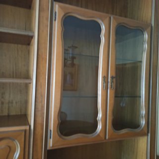 Mueble modular comedor madera y cristal