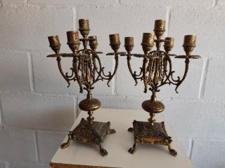 Pareja de Candelabro Bronce Antiguo 5 Brazos