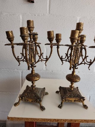 Pareja de Candelabro Bronce Antiguo 5 Brazos