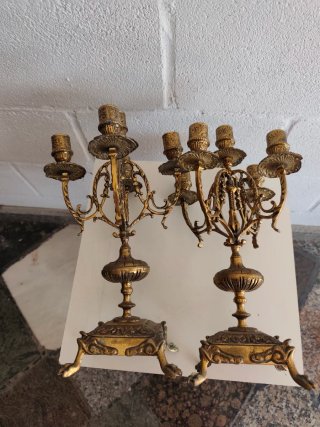 Pareja de Candelabro Bronce Antiguo 5 Brazos