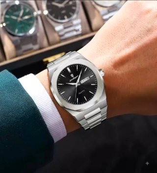 Reloj Poedagar Hombre Negro/Plata