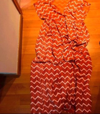 Vestido largo coral y blanco