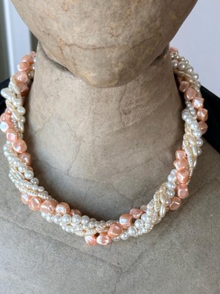 Girocollo Vintage Perline Bianco e Rosa