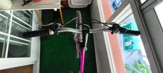 Bicicleta montaña plateada y morada
