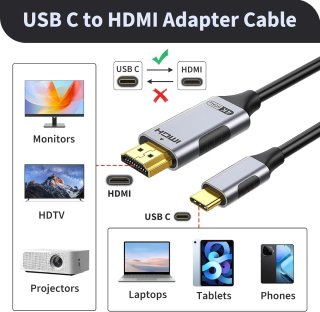 Cable USB-C a HDMI 4K 60Hz 2M Chapado en Oro