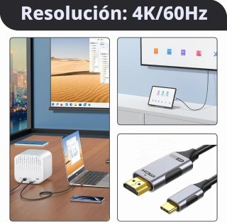 Cable USB-C a HDMI 4K 60Hz 2M Chapado en Oro