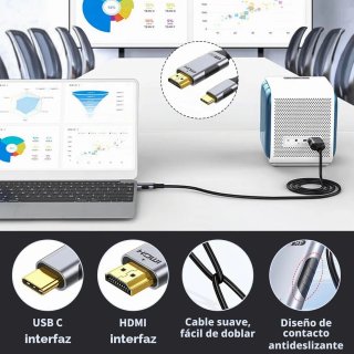 Cable USB-C a HDMI 4K 60Hz 2M Chapado en Oro