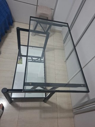 Mesa centro elevable cristal y metal negra