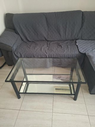 Mesa centro elevable cristal y metal negra