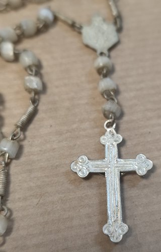 Antiguo Rosario Nácar Crucifijo Medalla Me