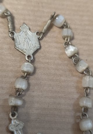 Antiguo Rosario Nácar Crucifijo Medalla Me