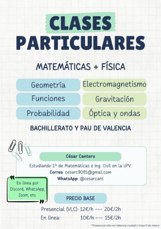 Clases particulares 2° Bach./PAU ciencias Valencia